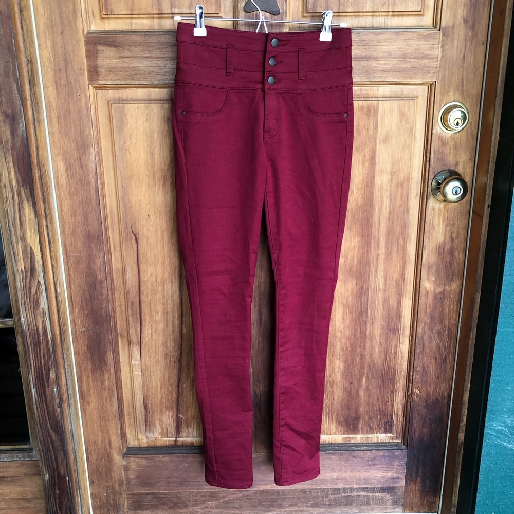 red high waisted skinny jeans